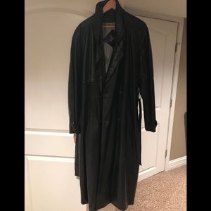 Men’s full length black leather jacket